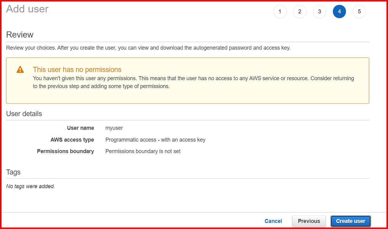 Picture showing adding a user without any permission